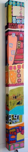 Cindy Walton - Around The Corner Totem 72x9x3 Oil Cold Wax Pigment Sticks on Wooden Cradle Left Side