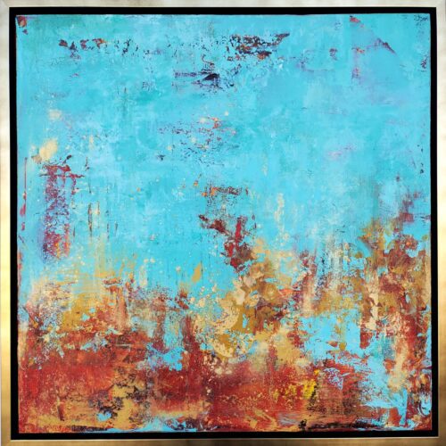 Cindy Walton - In Between 16x16 Oil & Cold Wa in Metallic Brass Floating Frame