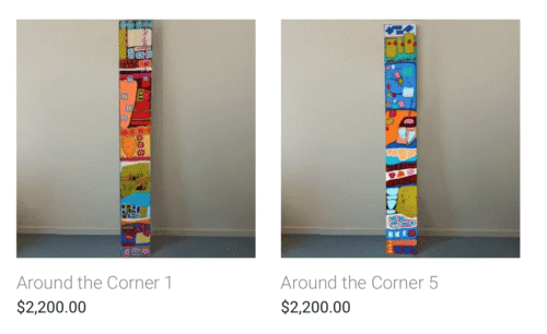 Cindy Walton Totem Poles Oil, Cold Wax & Pastel on Wooden Cradles 72x9x3 Ea.