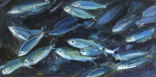 Debra Paysinger Swim Swim 3 15x30 Acrylic on Canvas