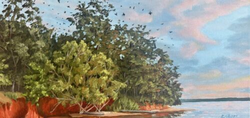 Rachael Sherer Reverie at Twilight Purple Martins Bomb Island Lake Murray SC 10x20x1.5 Oil on Canvas 2026 #1635