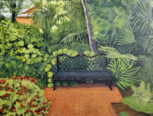 Ruth Saunders "Garden Bench, USC Horseshoe, Columbia, SC" 18x24