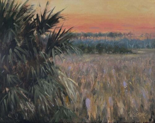 Wanda Spong - Diffused Warmth 11x14 Oil on Linen in 16x19 Brown Metallic Frame 2025