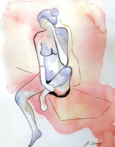 Julia Spong - Lavender Lady 9.5x6.5 in 15.25x12.25 Blondewood Frame witih White Mat