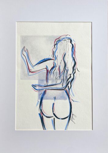 Julia Spong - Manic 12x9 Watercolor on Paper in 16.5x11.5 Mat