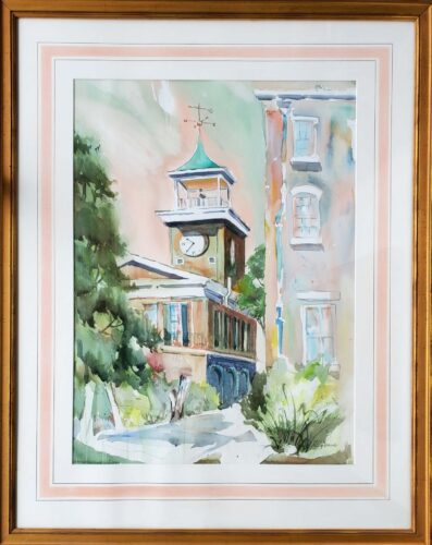 Guy Lipscomb - Georgetown, SC Courthouse 29x21 in 41x33 Mat & Golden Frame Watercolor