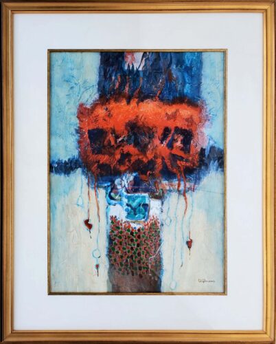 Guy Lipscomb Shaman 29x21 in Gold Frame & Mat with Gold Inset 41x33