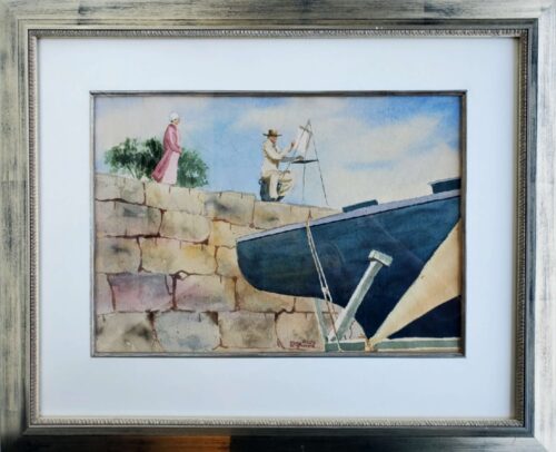 Guy Lipscomb The Maestro - The Observer Watercolor on 13x20 Paper behind Glass in 25x30 Silver Metallic Frame & White Mat with Silver Metallic Edge