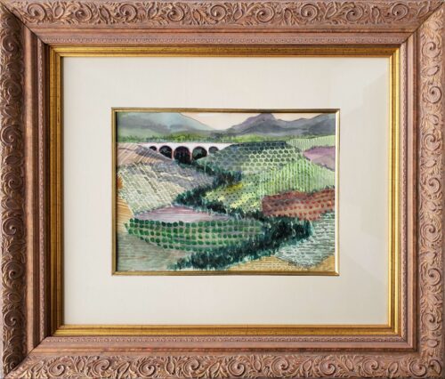 Guy Lipscomb - Untitled European Countryside 10x13 in 21x25 Mat & Golden Frame Watercolor