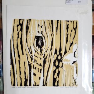 Laura Spong - Fleeing the Cactus I Woodcut on Paper 8x8 1998